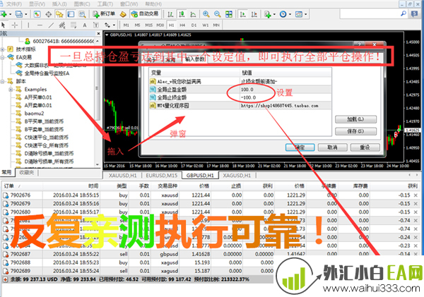 全局持仓实时监控盈亏自动平仓EA外汇黄金MT4套利交易持仓管理EA。