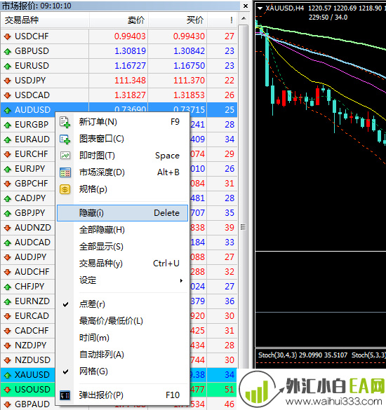 MT4设置自己想要的交易品种其他的都隐藏